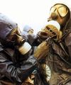 Iranian soldiers use gas masks during Iraq chemical attacks during the Iran-Iraq War