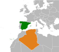 Map indicating locations of Spain and Algeria
