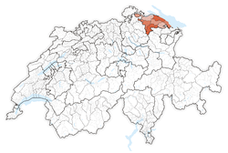 خريطة سويسرا، موقع كانتون ثورگاو highlighted