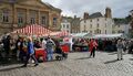 Kelso Farmers Market, Scotland with cobbled square in the foreground