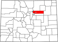 Map of Colorado highlighting آدامز