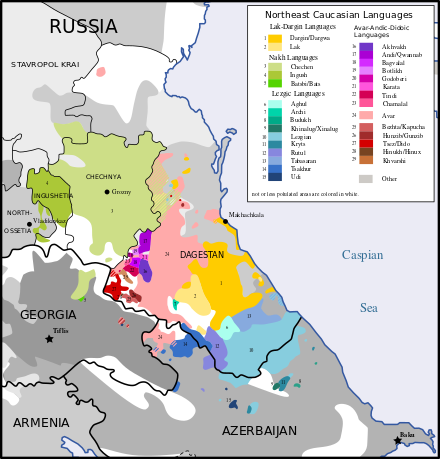 Northeast Caucasus languages map en.svg