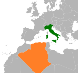 Map indicating locations of Italy and Algeria