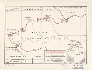 Map of Afghanistan-China Boundary (with the Afghanistan-China-USSR (Tajik SSR) tripoint labeled as PEAK POVALO SHVEIKOVSKI 5698 (18694)) (1969)[ب]