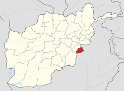 خريطة أفغانستان موضع عليها موقع ولاية خوست.