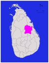 Area map of Polonnaruwa District, roughly square in shape, located at the middle from north east of the centre of the country and south west of the north eastern coast, in the North Central Province of Sri Lanka