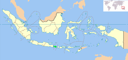 موقع بالي في إندونسيا، (تظهر بالأخضر).