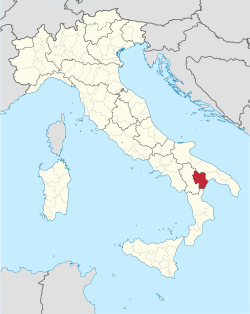 Map highlighting the location of the province of Matera in Italy