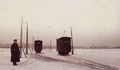 Tramways on ice of the River Neva in Saint Petersburg, the beginnig of XX century