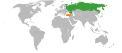 Map indicating locations of Russia and Turkey