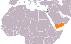 Map indicating locations of Israel and Yemen
