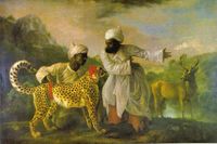 Cheetah with Two Indian Attendants and a Stag by George Stubbs, 1764–1765