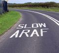Bilingual road markings near Cardiff Airport