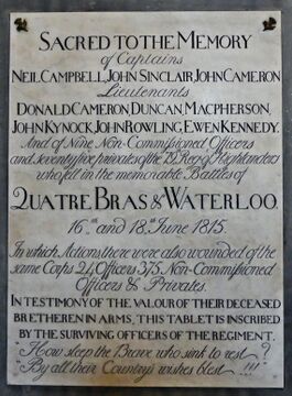In the church of Waterloo the victims of both battles of Quatre-Bras and Waterloo (16 and 18 June 1815) are associated in the same remembrance