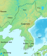The Three Kingdoms of Korea in the fifth century occupied the entire peninsula and roughly half of Manchuria (modern-day Northeast China and small parts of the Russian Far East).