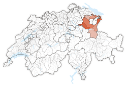 Map of Switzerland, location of كانتون سانت گالن highlighted