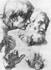 Studies of the Heads of two Apostles and of their Hands, by Raphael
