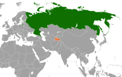 Map indicating locations of Russia and Tajikistan