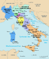 Political map of the Italian peninsula in the year 1843