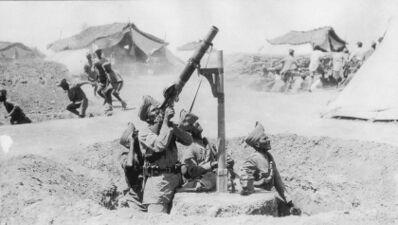 Indian anti-aircraft machine gunners in action during the Battle of Sheikh Sa'ad