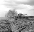 World War II Sherman Crab mine-flail tank under test, 27th April 1944.