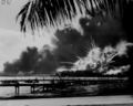 USS SHAW exploding during the Japanese raid on Pearl Harbor 7 December 1941