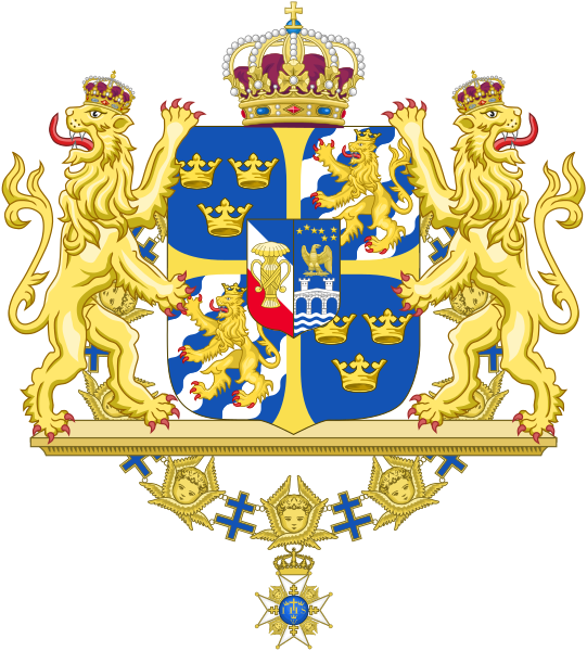 ملف:Greater coat of arms of Sweden (without ermine mantling).svg