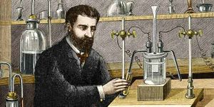 painting of bearded man in a lab with an electroylsis rig
