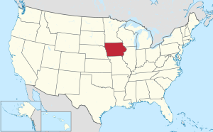 خريطة الولايات المتحدة، موضح فيها Iowa