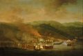 The British fleet bombarding the Corsican port of Bastia in 1745
