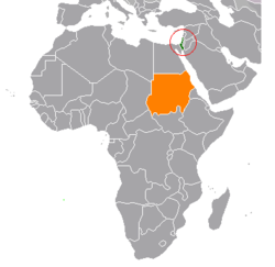 Map indicating locations of Israel and Sudan