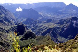 Cirque de Mafate is a caldera formed from the collapse of the large shield volcano the Piton des Neiges.