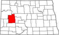 Map of North Dakota highlighting دون