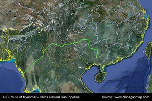 مسار خط أنابيب الصين-بورما للغاز الطبيعي.