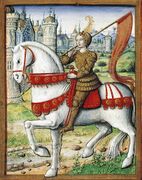 Joan of Arc depicted on horseback in an illustration from a 1505 manuscript. The martyr and saint Joan of Arc is a national hero in France
