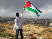 رجل يلوح بالعلم الفلسطيني.