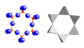 Cyclosilicate, [Si6O18] – 6-membered single rings, beryl (red: Si, blue: O)