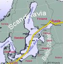 خط أنابيب تيار الشمال ويمتد من ڤيبورگ الروسية و گرايسڤالد الألمانية عبر بحر البلطيق.