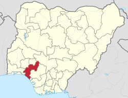 موقع ولاية أوندو في نيجيريا