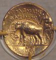 Ptolemy I gold stater with elephant quadriga, Cyrenaica.