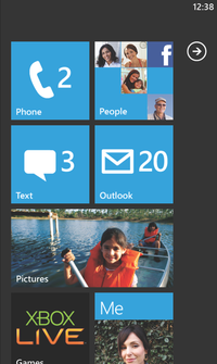 The Start screen of Windows Phone 7 Series