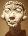 Plaster face of a young Amarna-era woman, thought to represent Queen Kiya, the likely mother of Tutankhamun, on display at the Metropolitan Museum of Art, New York City