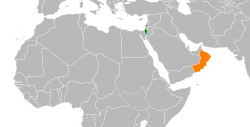 Map indicating locations of Israel and Oman
