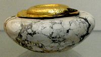 Limestone vessel with gold cover from Khasekhemwy's tomb