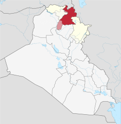 موقع the  محافظة أربيل  (red) – in Iraq  (red, beige & light grey) – in the Kurdistan Region  (red & beige)