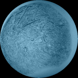 a patch of observed surface is lit in light blue, against a blank disc representing the moon's entire diameter