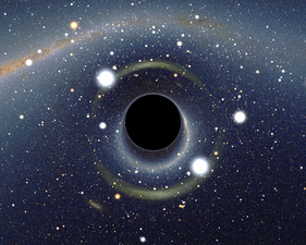 عرض محاكاة لثقب أسود أمام سحابة ماجلان الكبيرة.