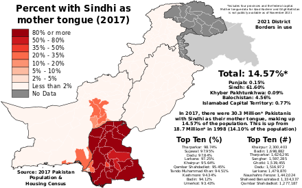 Sindhi-speakers by Pakistani District - 2017 Census.svg