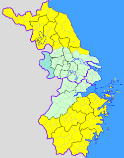 خريطة دلتا نهر يانگ‌تسى، باللون الأخضر