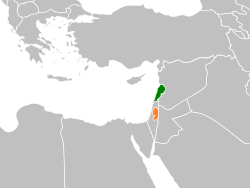 Map indicating locations of Lebanon and Palestine